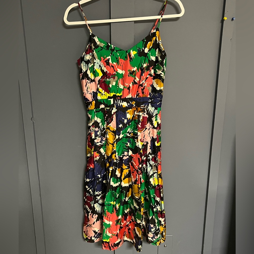 J Crew multicolor abstract print silk dress, Size 0